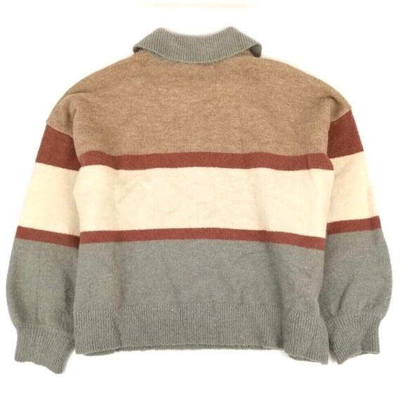 Balloon Sleeve Button Down Polo Sweater Striped Olive Green Womens Plus‎ Size 1X - Picture 2 of 5